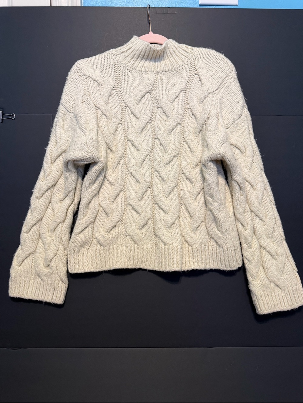 a.n.a. Cozy Cable Knit Mock Neck Sweater - Cream